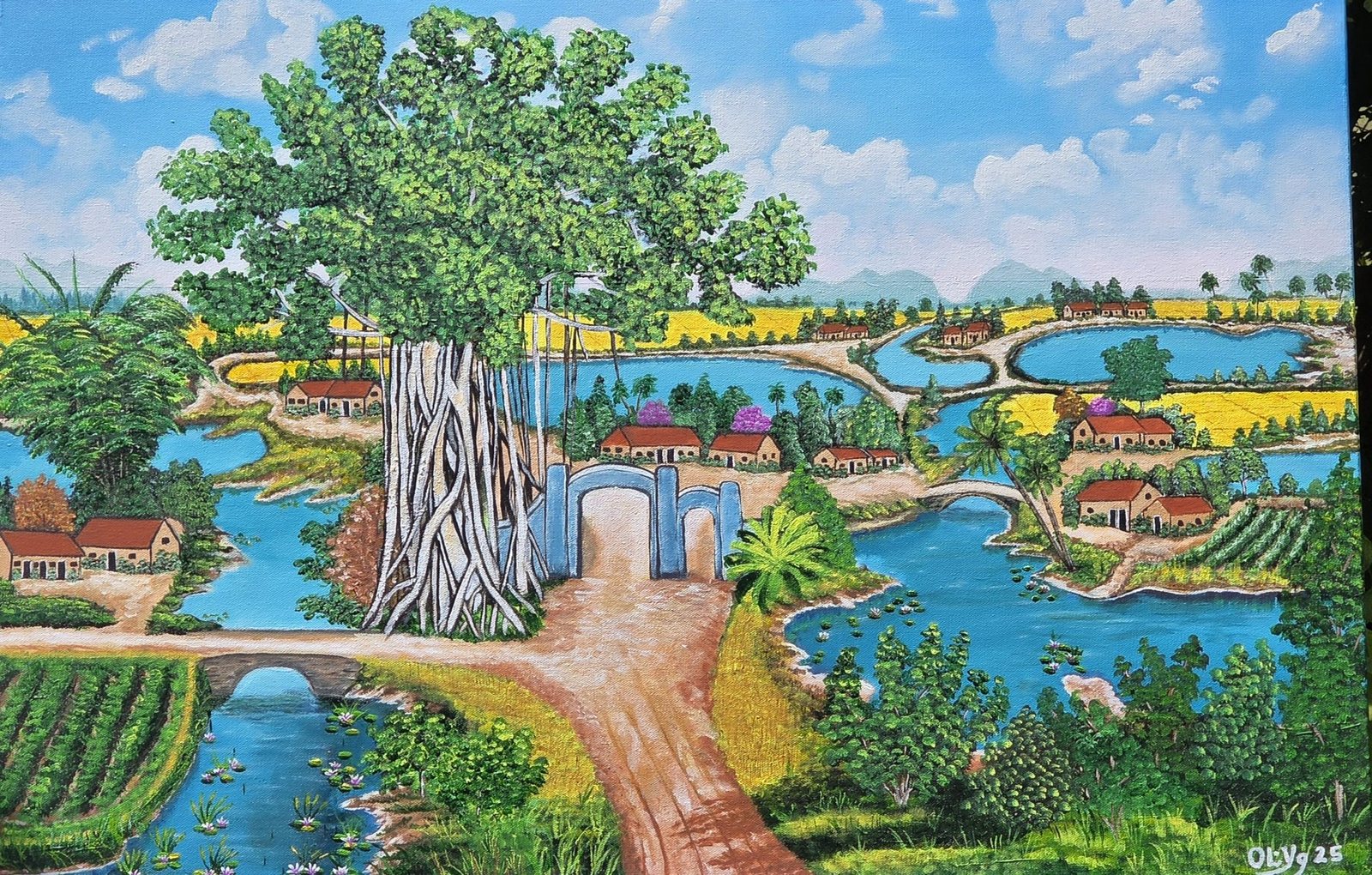 Tranquil Haven, a colorful imagined landscape painted by Olive Young