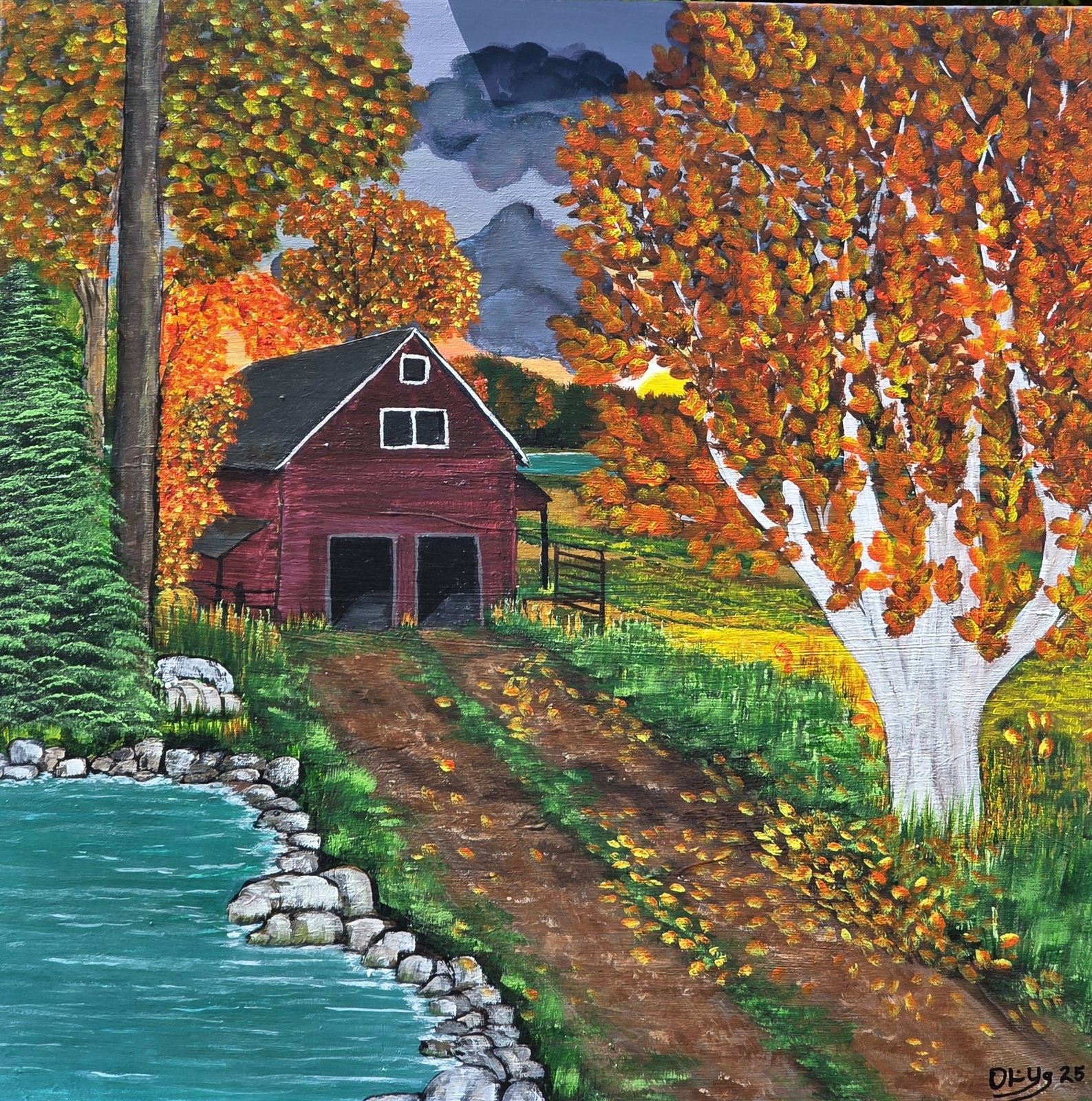 Rolling Thunder Clouds in Autumn, acrylic painting by Olive Young
