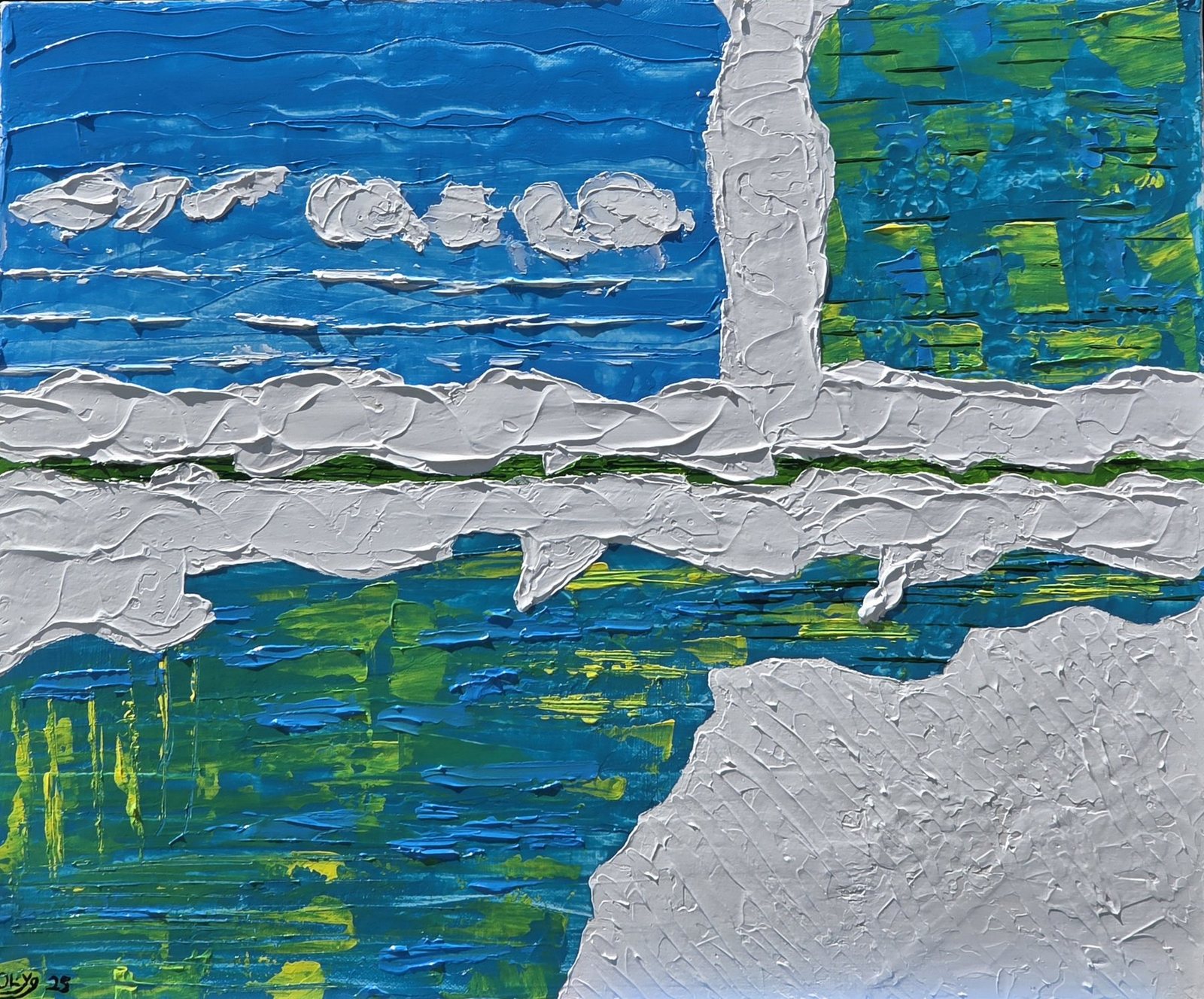 Abstract River & Sky, acrylic painting by Olive Young